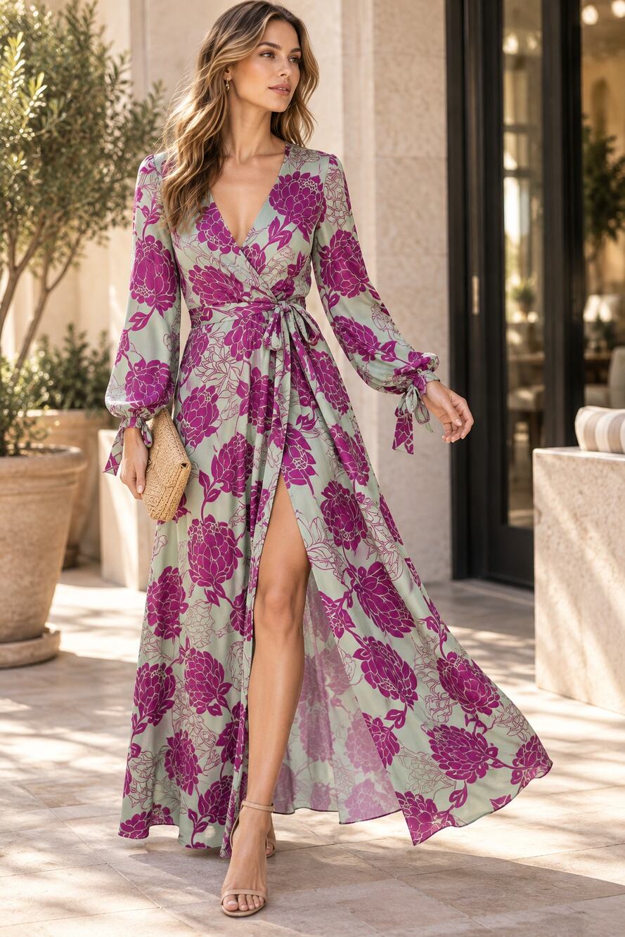NWOT PatBO Celia Maxi Wrap Dress Sz 4 Floral V-Neck Long Sleeve